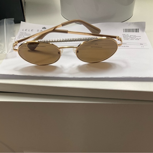 Lele Sadoughi. Anaheim Crystal and Gold Aviator Sunglasses. Brown Lenses. main image 7
